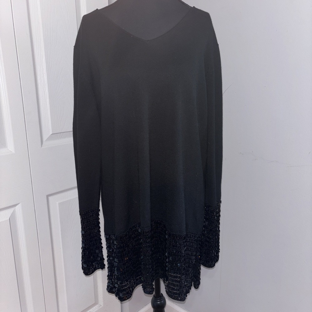 Persona by Marina Rinaldi Vintage 90s Sweater Size M  Sequin Hem Black Italy - Picture 7 of 7